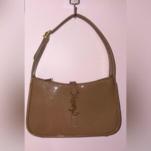 Patent leather inspired brown shoulder bag
